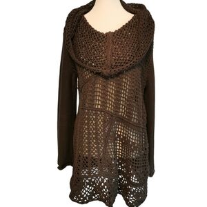 Anthropologie Pure Handknit Long Sleeve Lace Sweater Brown - Sz S/M